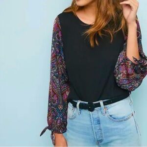 Anthropologie x Akemi + Kin | Maybelle Balloon Paisley Tie Sleeve top blouse